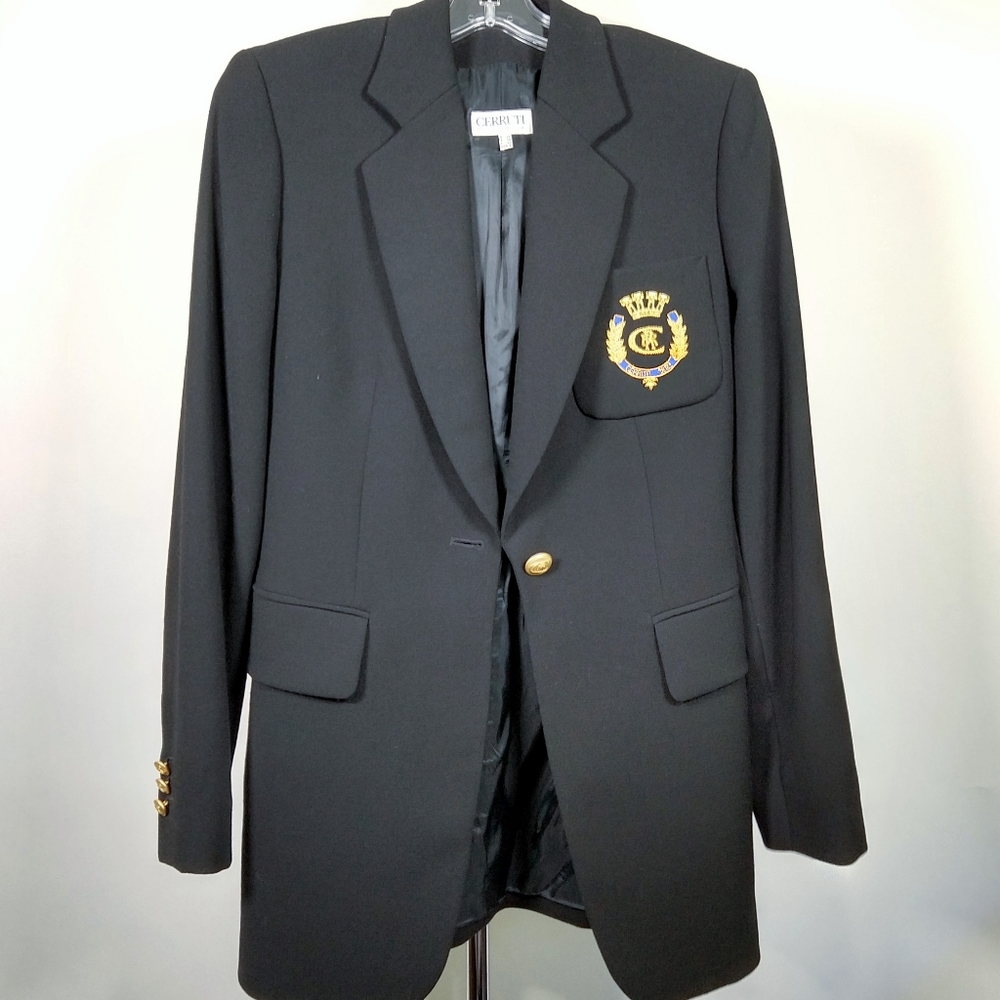 Vintage Cerruti Wool crested Heritage blazer long line Quiet Luxury  US6
